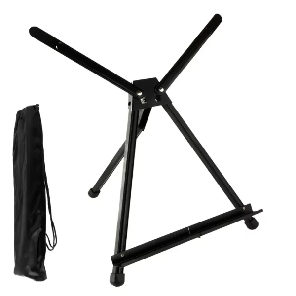 Prime Art Black Aluminum Table Easel Side View with extending arms and carry bag