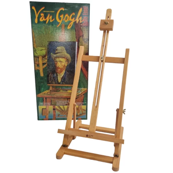 Prime Art Compact Wooden Table Easel - H Frame in front of its box