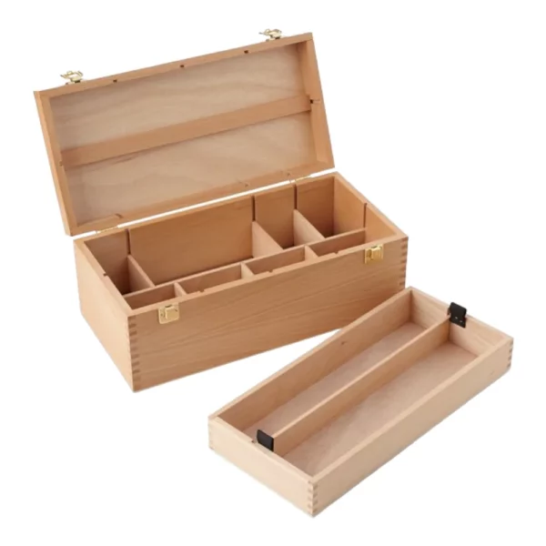 Prime Art Deep Wooden Art Box with Removable Tray Open