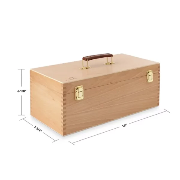 Prime Art Deep Wooden Art Box with Removable Tray Closed Angled View with dimensions