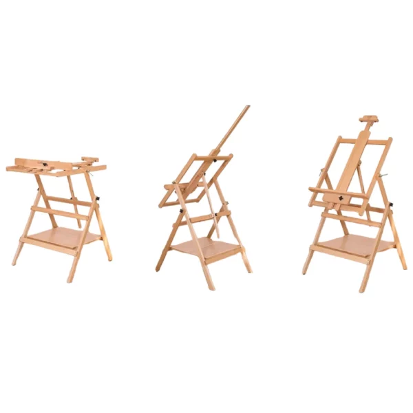 Prime Art Studio Multi Media Beech Oiled Easel Shown in 3 height adjustments