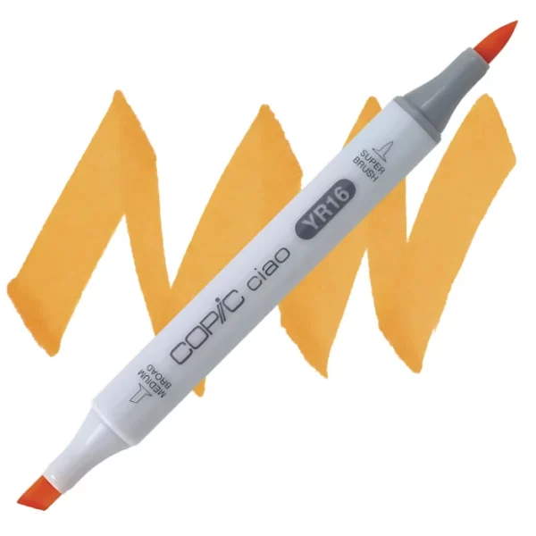 in the center of the image is a single copic marker that is sitting diagonally across the image. from left to right. it has a grey body and both caps are off showing the two different nibs, one brush at the top and the chisel tip at the bottom. it is sitting infront of a squiggle of the same colour as the marker on a white background