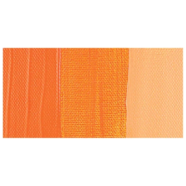 A colour swatch of a tube of Azo Orange Amsterdam Acrylic Paint. The swatch is on a horizontal rectangle across the center of the frame. The swatch shows the colour in different gradient's. On a white background.