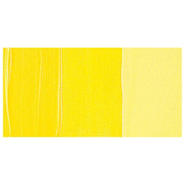 A colour swatch of a tube of Azo Yellow Light Amsterdam Acrylic Paint. The swatch is on a horizontal rectangle across the center of the frame. The swatch shows the colour in different gradient's. On a white background.