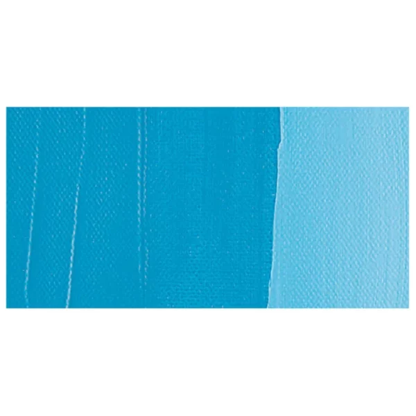 A colour swatch of a tube of Brilliant Blue Amsterdam Acrylic Paint. The swatch is on a horizontal rectangle across the center of the frame. The swatch shows the colour in different gradient's. On a white background.