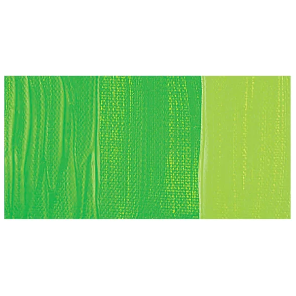 A colour swatch of a tube of Brilliant Green Amsterdam Acrylic Paint. The swatch is on a horizontal rectangle across the center of the frame. The swatch shows the colour in different gradient's. On a white background.