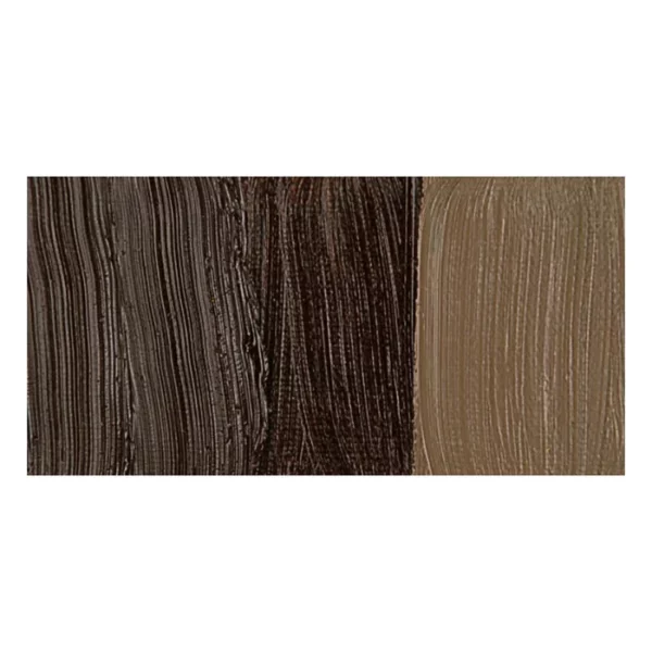 A rectangular colour swatch of Burnt Umber Winsor and Newton Winton Oil Paint is shown across the center of the frame. The colour swatch shows the tube colour in three gradients from left to right. On a white background.