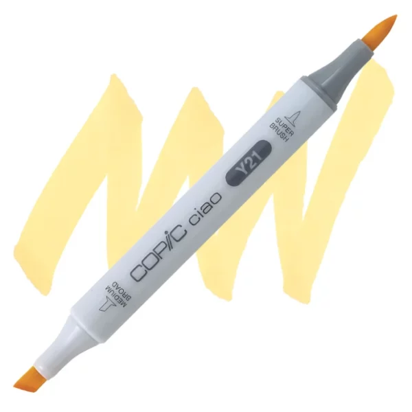 in the center of the image is a single copic marker that is sitting diagonally across the image. from left to right. it has a grey body and both caps are off showing the two different nibs, one brush at the top and the chisel tip at the bottom. it is sitting infront of a squiggle of the same colour as the marker on a white background