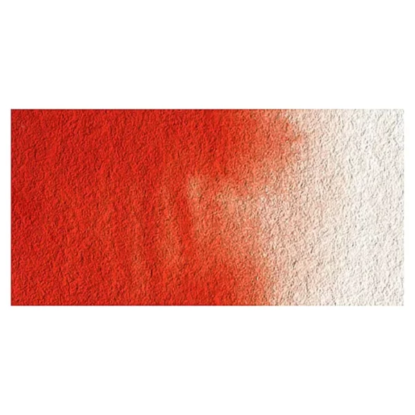 A rectangular colour swatch of Cadmium Red Pale Hue Winsor and Newton Cotman Watercolour Paint is shown across the center of the frame. The colour swatch shows the tube colour in three gradients from left to right. On a white background.