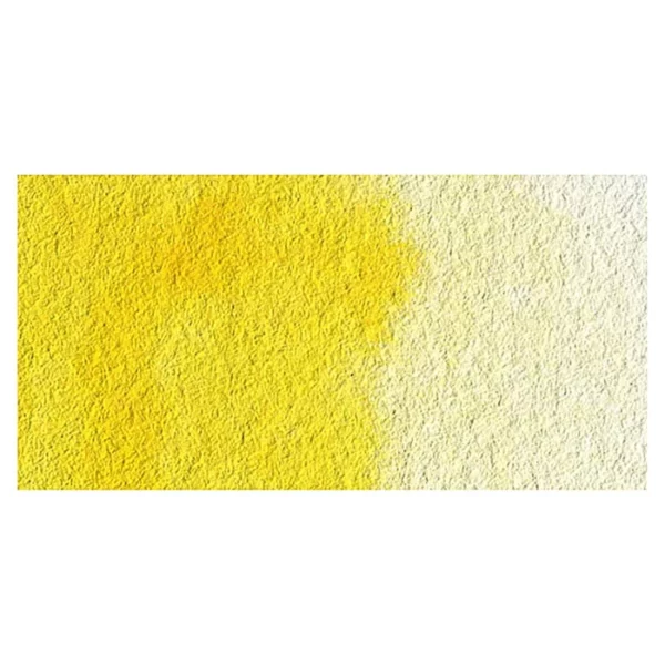 A rectangular colour swatch of Cadmium Yellow Pale Hue Winsor and Newton Cotman Watercolour Paint is shown across the center of the frame. The colour swatch shows the tube colour in three gradients from left to right. On a white background.