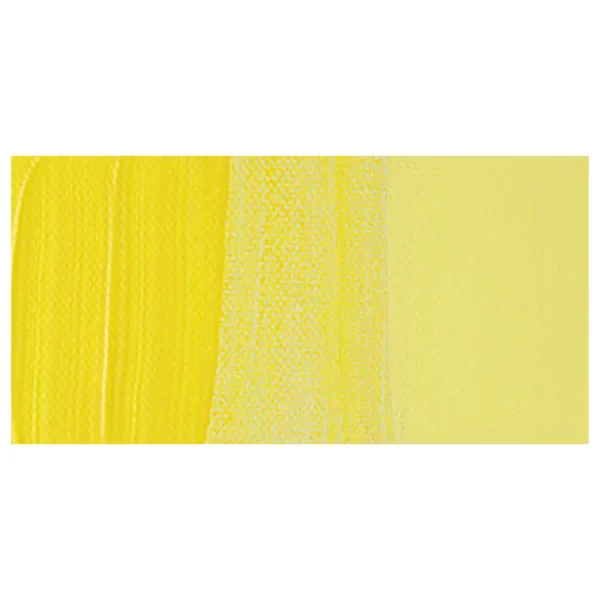 A rectangular colour swatch of Cadmium Yellow Pale Hue Winsor and Newton Galeria Acrylic Paint is shown across the center of the frame. The colour swatch shows the tube colour in three gradients from left to right. On a white background.