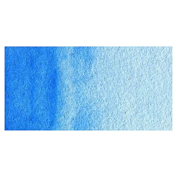 A rectangular colour swatch of Cerulean Blue Hue Winsor and Newton Cotman Watercolour Paint is shown across the center of the frame. The colour swatch shows the tube colour in three gradients from left to right. On a white background.