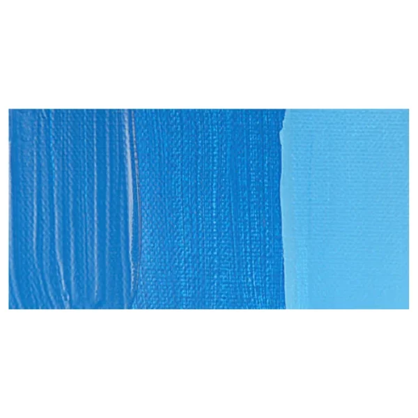 A rectangular colour swatch of Cerulean Blue Hue Winsor and Newton Galeria Acrylic Paint is shown across the center of the frame. The colour swatch shows the tube colour in three gradients from left to right. On a white background.