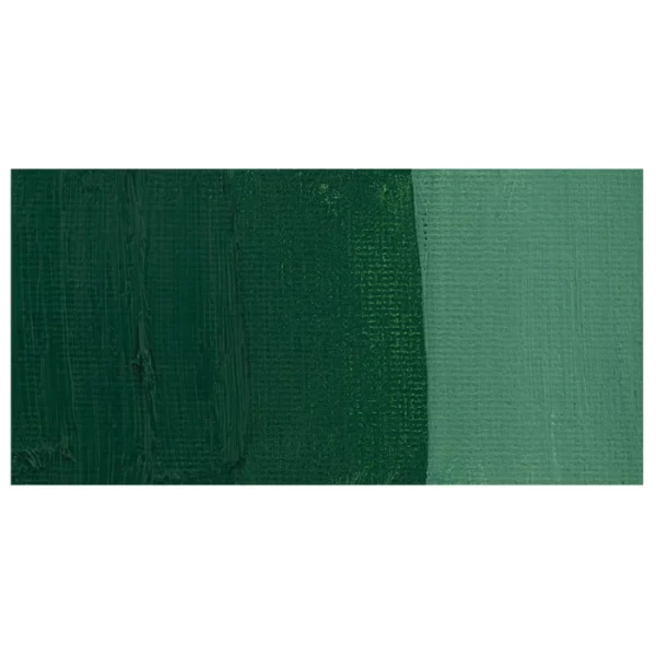 A rectangular colour swatch of Dark Verdigris Winsor and Newton Winton Oil Paint is shown across the center of the frame. The colour swatch shows the tube colour in three gradients from left to right. On a white background.