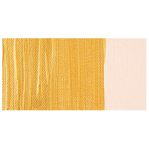 A colour swatch of a tube of Deep Gold Amsterdam Acrylic Paint. The swatch is on a horizontal rectangle across the center of the frame. The swatch shows the colour in different gradient's. On a white background.