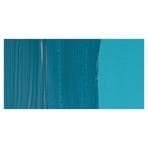 A rectangular colour swatch of Deep Turquoise Winsor and Newton Galeria Acrylic Paint is shown across the center of the frame. The colour swatch shows the tube colour in three gradients from left to right. On a white background.