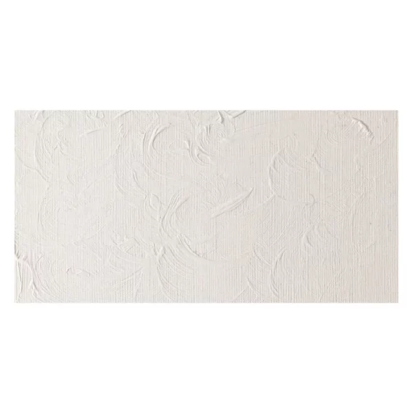 A rectangular colour swatch of Flake White Hue Winsor and Newton Winton Oil Paint is shown across the center of the frame. The colour swatch shows the tube colour in three gradients from left to right. On a white background.