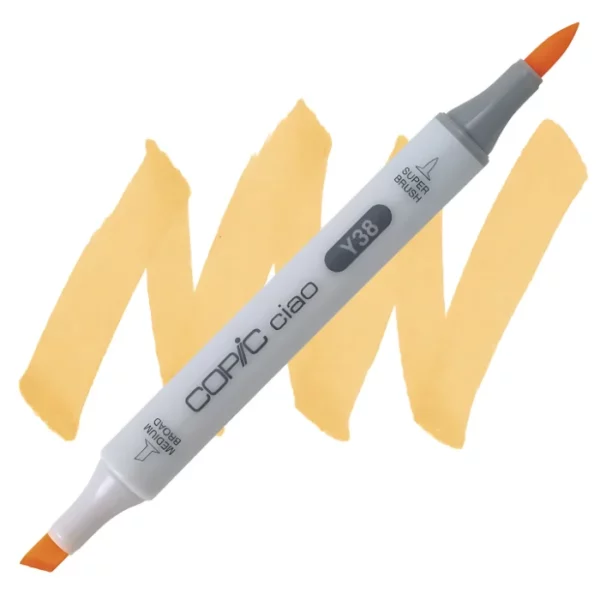 in the center of the image is a single copic marker that is sitting diagonally across the image. from left to right. it has a grey body and both caps are off showing the two different nibs, one brush at the top and the chisel tip at the bottom. it is sitting infront of a squiggle of the same colour as the marker on a white background