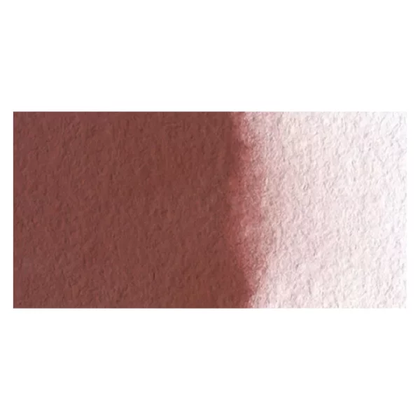 A rectangular colour swatch of Indian Red Winsor and Newton Cotman Watercolour Paint is shown across the center of the frame. The colour swatch shows the tube colour in three gradients from left to right. On a white background.