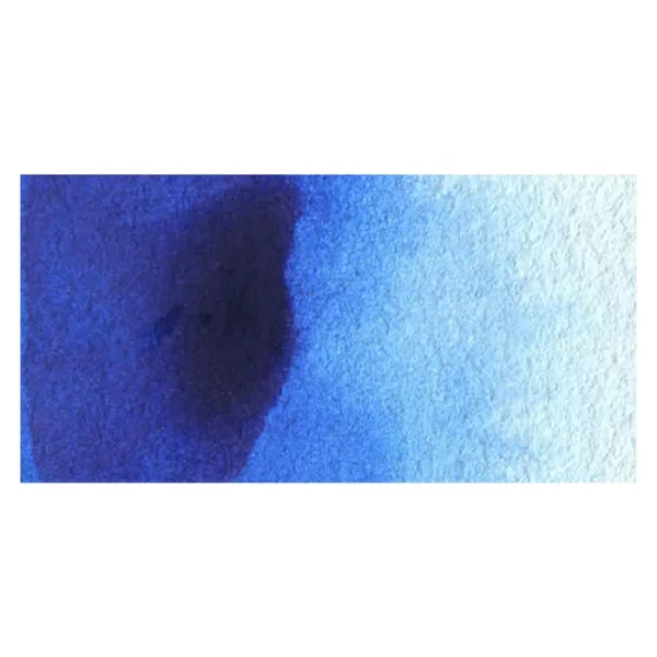 A rectangular colour swatch of Intense Phthalo Blue Winsor and Newton Cotman Watercolour Paint is shown across the center of the frame. The colour swatch shows the tube colour in three gradients from left to right. On a white background.