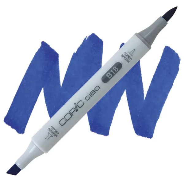 in the center of the image is a single copic marker that is sitting diagonally across the image. from left to right. it has a grey body and both caps are off showing the two different nibs, one brush at the top and the chisel tip at the bottom. it is sitting infront of a squiggle of the same colour as the marker on a white background