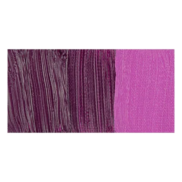 A rectangular colour swatch of Magenta Winsor and Newton Winton Oil Paint is shown across the center of the frame. The colour swatch shows the tube colour in three gradients from left to right. On a white background.