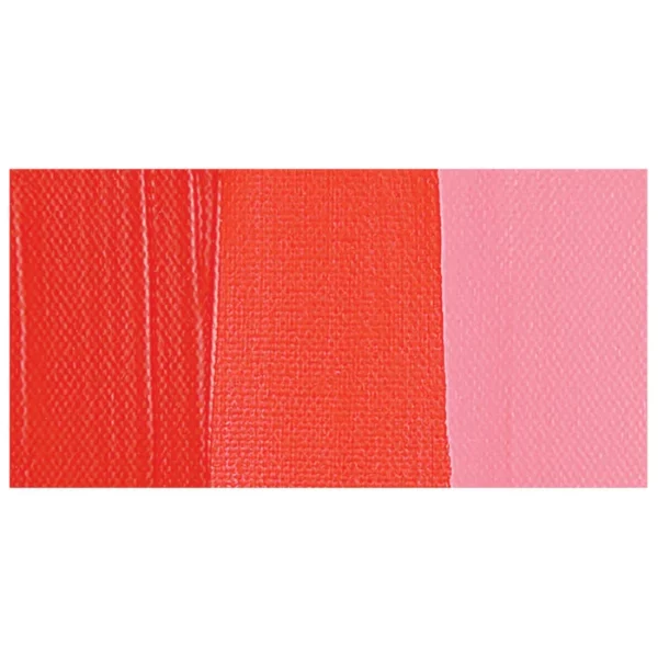 A colour swatch of a tube of Naphthol Red Medium Amsterdam Acrylic Paint. The swatch is on a horizontal rectangle across the center of the frame. The swatch shows the colour in different gradient's. On a white background.