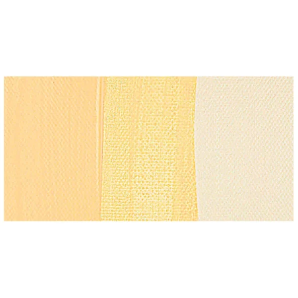 A colour swatch of a tube of Naples Yellow Deep Amsterdam Acrylic Paint. The swatch is on a horizontal rectangle across the center of the frame. The swatch shows the colour in different gradient's. On a white background.