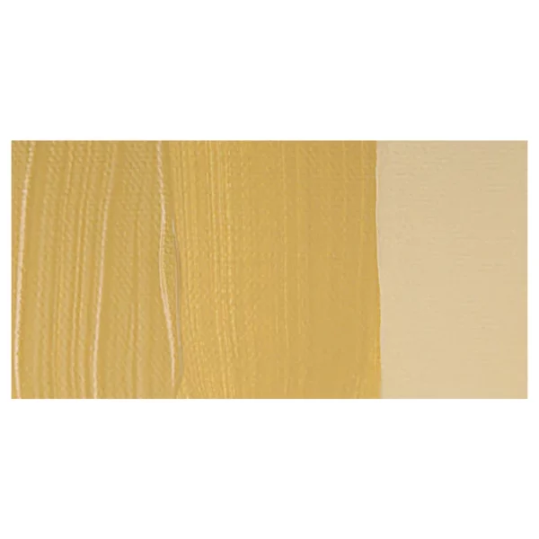 A rectangular colour swatch of Naples Yellow Winsor and Newton Galeria Acrylic Paint is shown across the center of the frame. The colour swatch shows the tube colour in three gradients from left to right. On a white background.