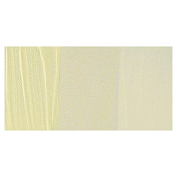 A rectangular colour swatch of Pale Lemon Winsor and Newton Galeria Acrylic Paint is shown across the center of the frame. The colour swatch shows the tube colour in three gradients from left to right. On a white background.