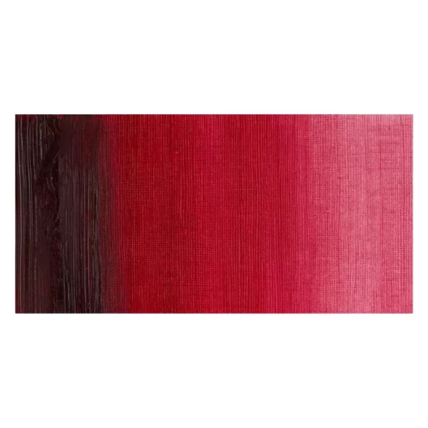 A rectangular colour swatch of Permanent Crimson Lake Winsor and Newton Winton Oil Paint is shown across the center of the frame. The colour swatch shows the tube colour in three gradients from left to right. On a white background.