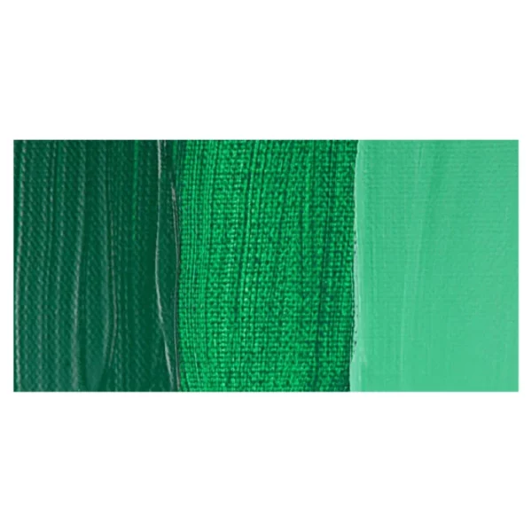 A rectangular colour swatch of Permanent Green Deep Winsor and Newton Galeria Acrylic Paint is shown across the center of the frame. The colour swatch shows the tube colour in three gradients from left to right. On a white background.