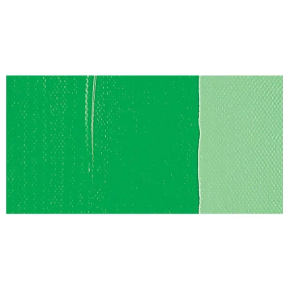 A colour swatch of a tube of Permanent Green Light Amsterdam Acrylic Paint. The swatch is on a horizontal rectangle across the center of the frame. The swatch shows the colour in different gradient's. On a white background.