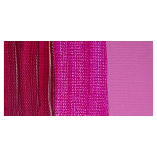 A rectangular colour swatch of Permanent Magenta Winsor and Newton Galeria Acrylic Paint is shown across the center of the frame. The colour swatch shows the tube colour in three gradients from left to right. On a white background.