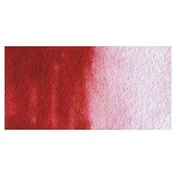 A rectangular colour swatch of Permanent Rose Hue Winsor and Newton Cotman Watercolour Paint is shown across the center of the frame. The colour swatch shows the tube colour in three gradients from left to right. On a white background.