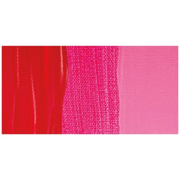 A rectangular colour swatch of Permanent Rose Winsor and Newton Galeria Acrylic Paint is shown across the center of the frame. The colour swatch shows the tube colour in three gradients from left to right. On a white background.