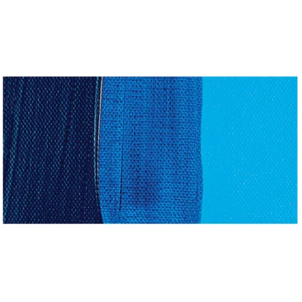 A colour swatch of a tube of Phthalo Blue Amsterdam Acrylic Paint. The swatch is on a horizontal rectangle across the center of the frame. The swatch shows the colour in different gradient's. On a white background.