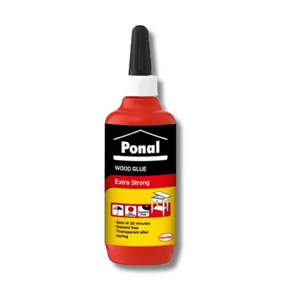 Ponal Wood Glue 120ml bottle with lid on. Front view of product.