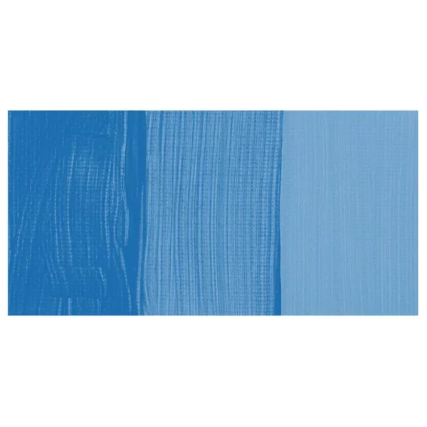 A colour swatch of a tube of Primary Cyan Amsterdam Acrylic Paint. The swatch is on a horizontal rectangle across the center of the frame. The swatch shows the colour in different gradient's. On a white background.