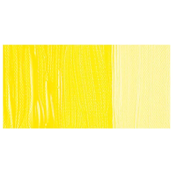 A colour swatch of a tube of Primary Yellow Amsterdam Acrylic Paint. The swatch is on a horizontal rectangle across the center of the frame. The swatch shows the colour in different gradient's. On a white background.