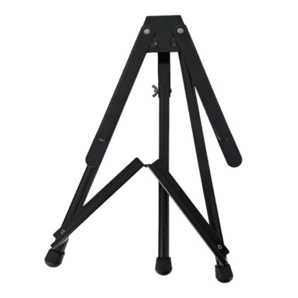 A single Prime Art Black Aluminum Table Easel is shown in the center of the frame. The easel is made of a black aluminum. It is an A Frame easel that is collapsible. On a white background.