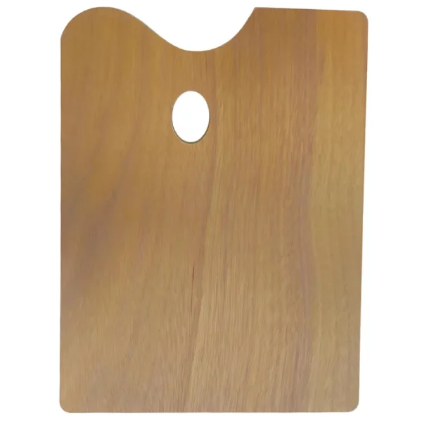 A Prime Art Wooden Rectangular Shape Palette 30cm x 40cm is shown, vertically in the center of the frame. The palette is made of wood and is rectangular in shape. The image is center of the frame and on a white background.