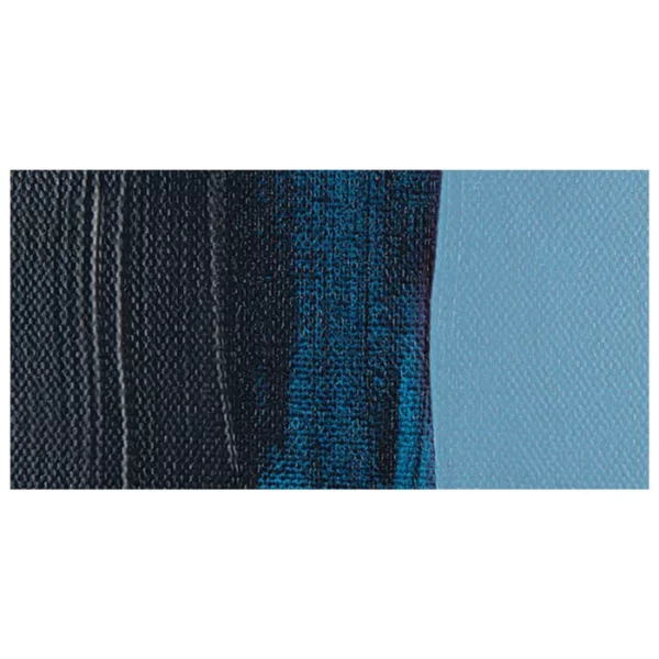 A colour swatch of a tube of Prussian Blue Phthalo Amsterdam Acrylic Paint. The swatch is on a horizontal rectangle across the center of the frame. The swatch shows the colour in different gradient's. On a white background.