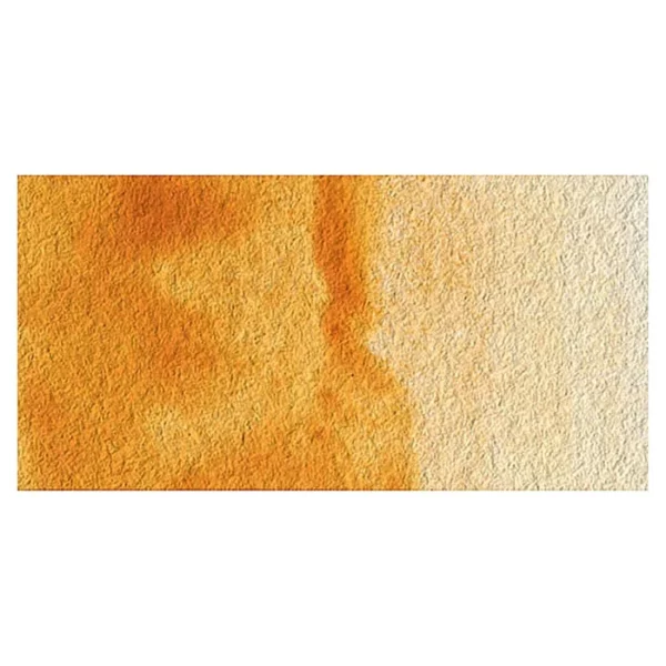 A rectangular colour swatch of Raw Sienna Winsor and Newton Cotman Watercolour Paint is shown across the center of the frame. The colour swatch shows the tube colour in three gradients from left to right. On a white background.