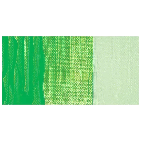 A colour swatch of a tube of Reflex Green Amsterdam Acrylic Paint. The swatch is on a horizontal rectangle across the center of the frame. The swatch shows the colour in different gradient's. On a white background.