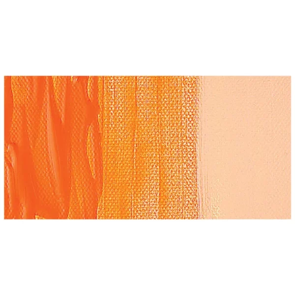 A colour swatch of a tube of Reflex Orange Amsterdam Acrylic Paint. The swatch is on a horizontal rectangle across the center of the frame. The swatch shows the colour in different gradient's. On a white background.