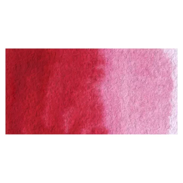 A rectangular colour swatch of Rose Madder Hue Winsor and Newton Cotman Watercolour Paint is shown across the center of the frame. The colour swatch shows the tube colour in three gradients from left to right. On a white background.