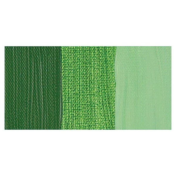 A rectangular colour swatch of Sap Green Winsor and Newton Galeria Acrylic Paint is shown across the center of the frame. The colour swatch shows the tube colour in three gradients from left to right. On a white background.