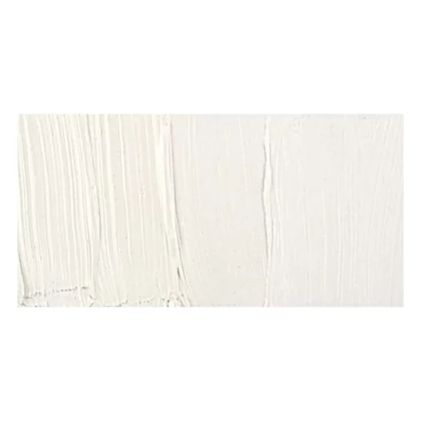 A rectangular colour swatch of Soft Mixing White Winsor and Newton Winton Oil Paint is shown across the center of the frame. The colour swatch shows the tube colour in three gradients from left to right. On a white background.