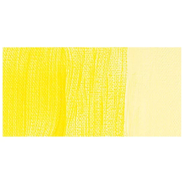 A colour swatch of a tube of Transparent Yellow Medium Amsterdam Acrylic Paint. The swatch is on a horizontal rectangle across the center of the frame. The swatch shows the colour in different gradient's. On a white background.